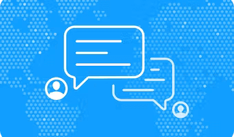 Message icons with world map behind representing the Matrix chat