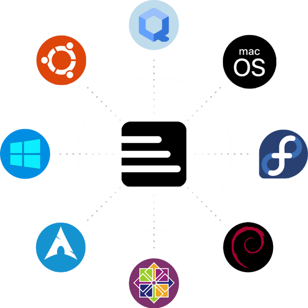 Install Doctor connected to Archlinux, CentOS, Debian, Fedora, macOS, Ubuntu, Qubes, and Windows as a mind map