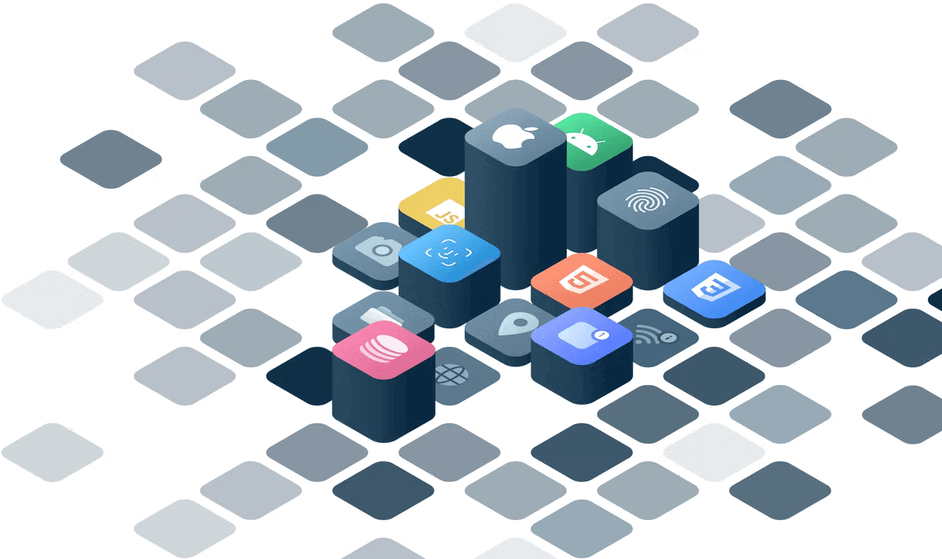 Raised platforms with app and company icons